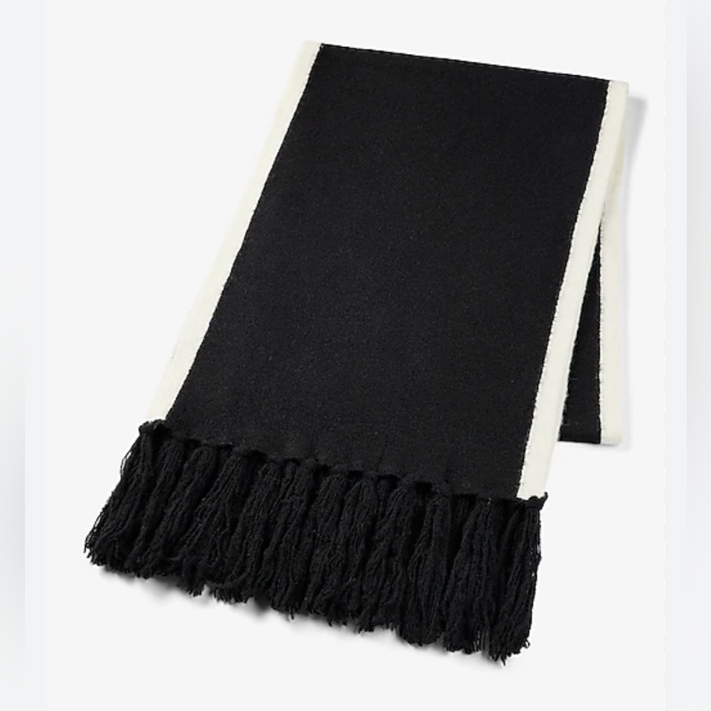 Express Black and White Fringed Scarf one size